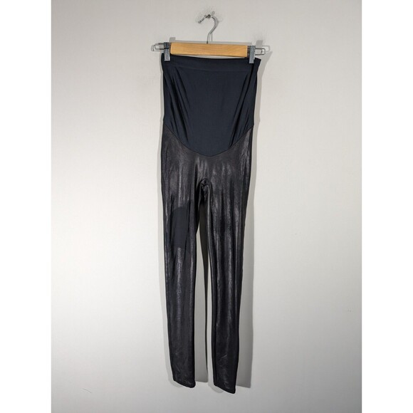 SPANX Leggings Women Small Maternity Black Faux Leather Full Panel - Picture 1 of 10